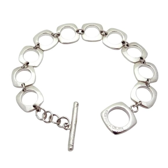Vintage Tiffany & Co. Sterling Silver Cushion Square Link Toggle Bracelet - Picture 2 of 10